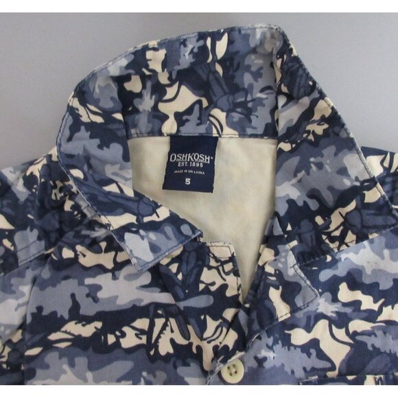 Vintage OshKosh Shirt Boys Sz 5 Button-Up Short Sleeve Shirt Blue Camo Collared - Picture 4 of 8